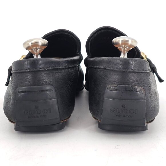 Gucci Italy Black Leather Luxury Driving Loafers Men 7.5 Dress Shoes Side Buckle - Picture 7 of 11